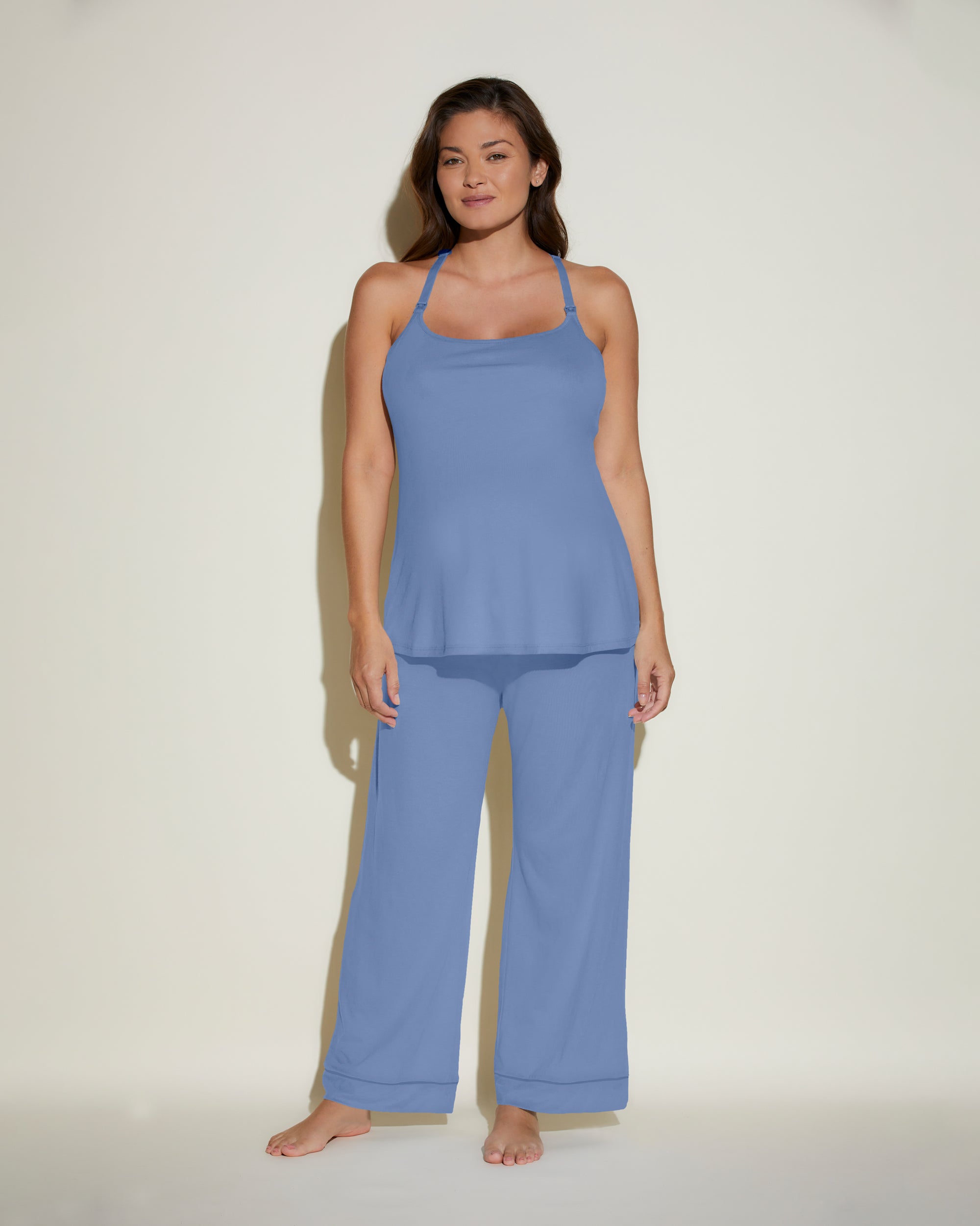 Be Mammy Pyjama Allaitement Grossesse Ensemble Haut Et Bas - Bleu Foncé, Taille L - Confort Doux