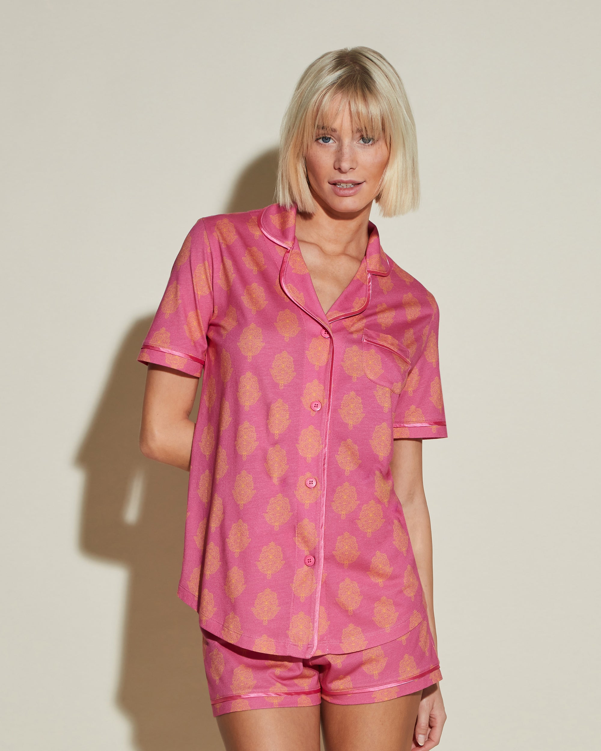 Cosabella, Bella Printed Short Sleeve Top & Boxer Pajama Set