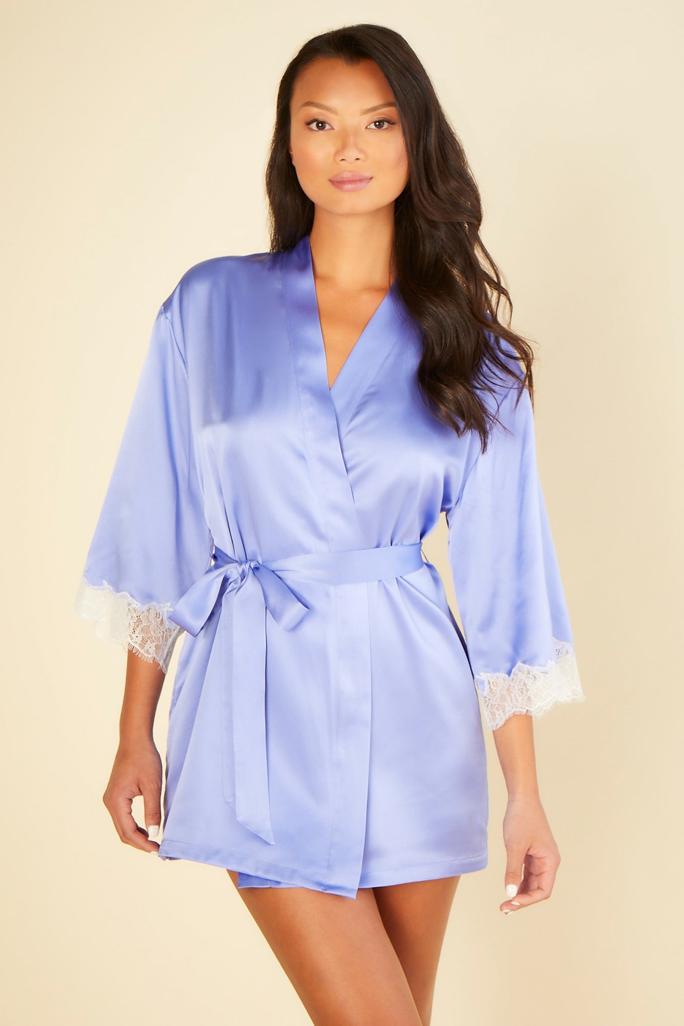 [CLEARANCE] Mid Length Silk Nightgown With Lace Trim