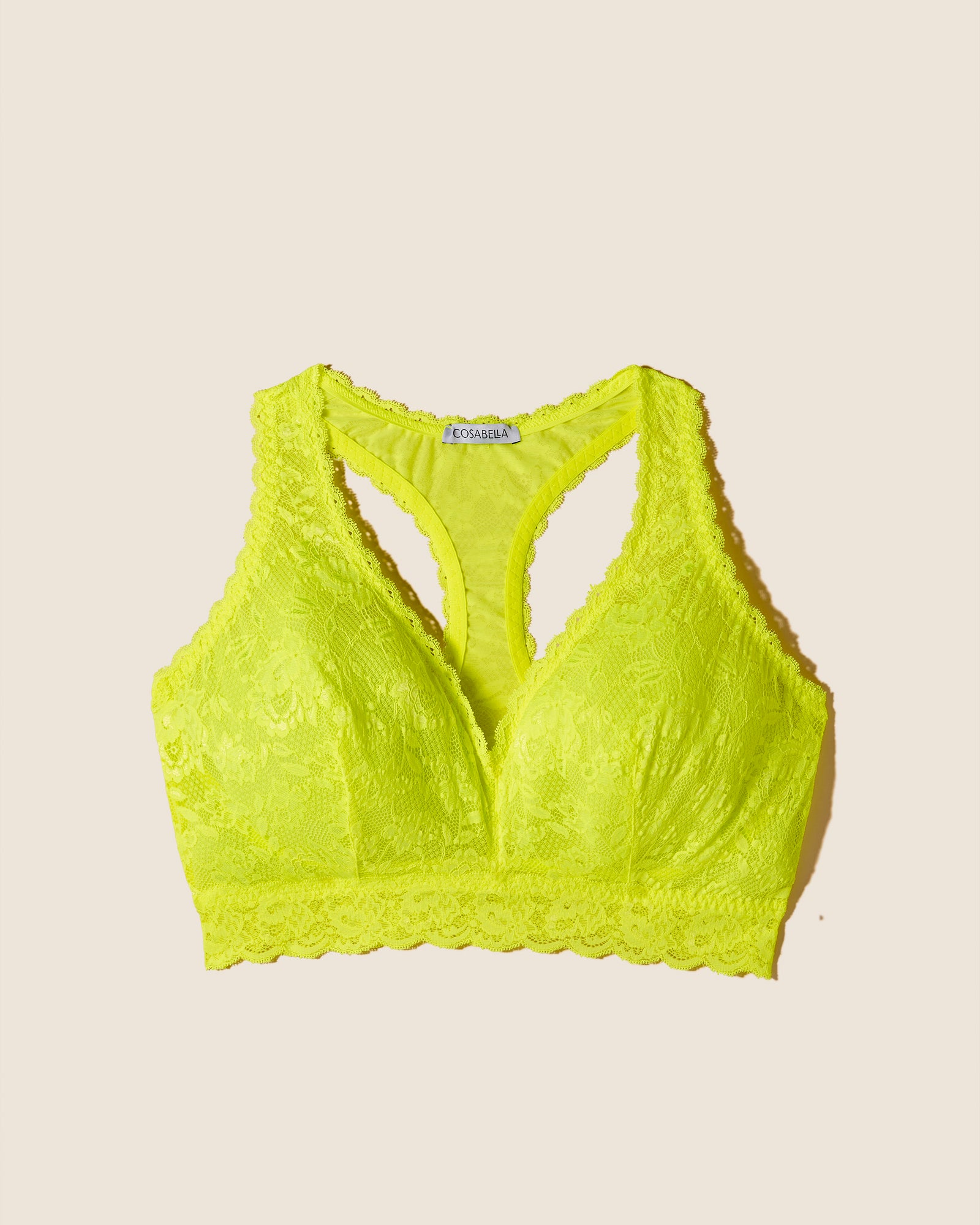 Cosabella Never Say Never CURVY Racie Racerback Bralette (NEVER1355),XL,Neon  Yellow 