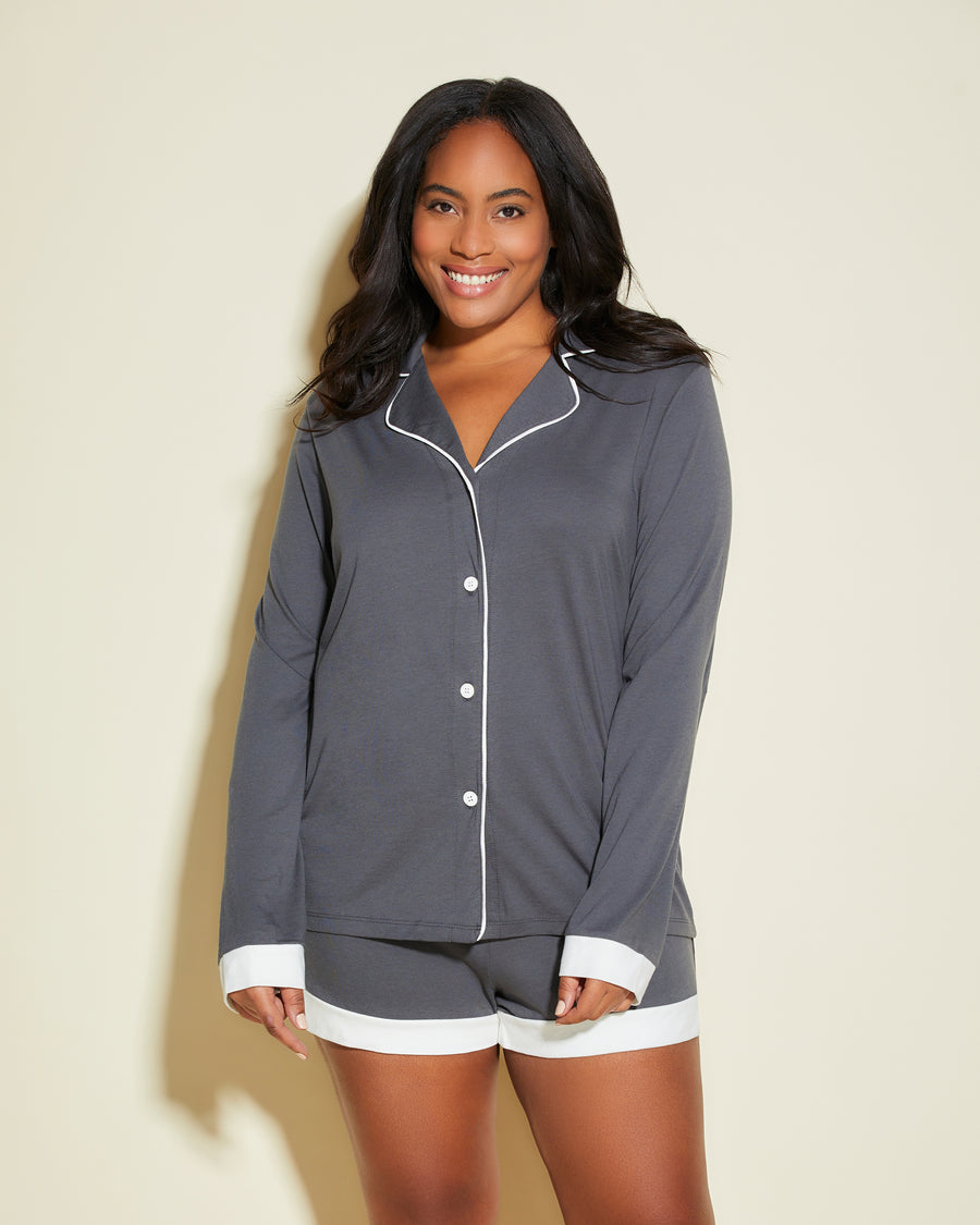 Gray Set - Bella Long Sleeve Top & Boxer Pajama Set