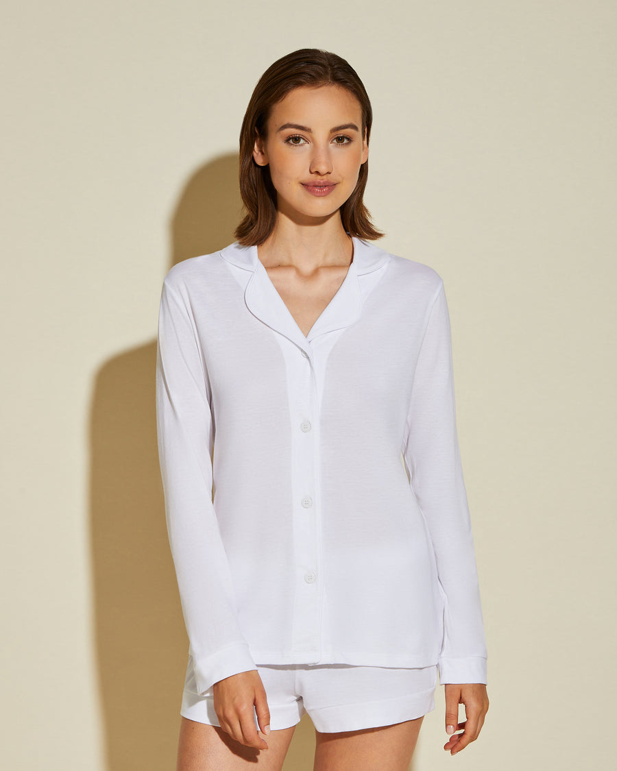White Set - Bella Long Sleeve Top & Boxer Pajama Set