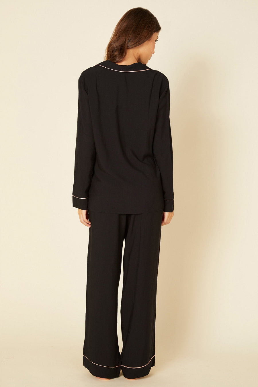 Black Set - Bella Luxe Long Sleeve Top & Pant Pajama Set