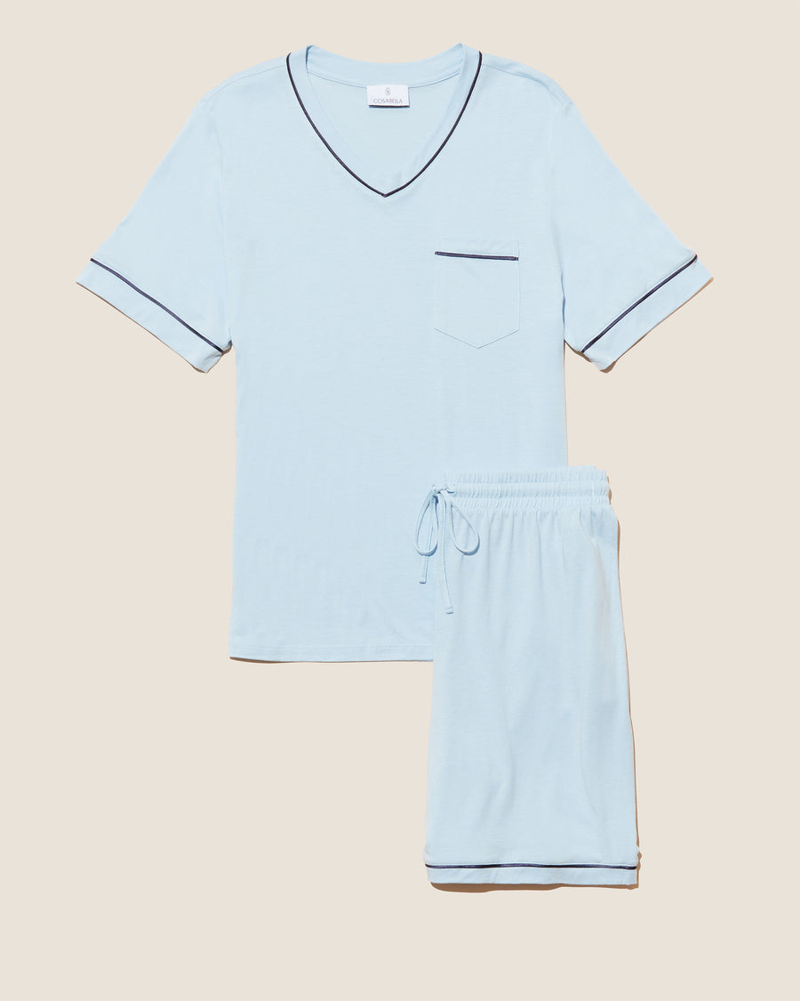 Blue Men Sets - Bella Men's Short Sleeve Top & Shorts Pajama Set