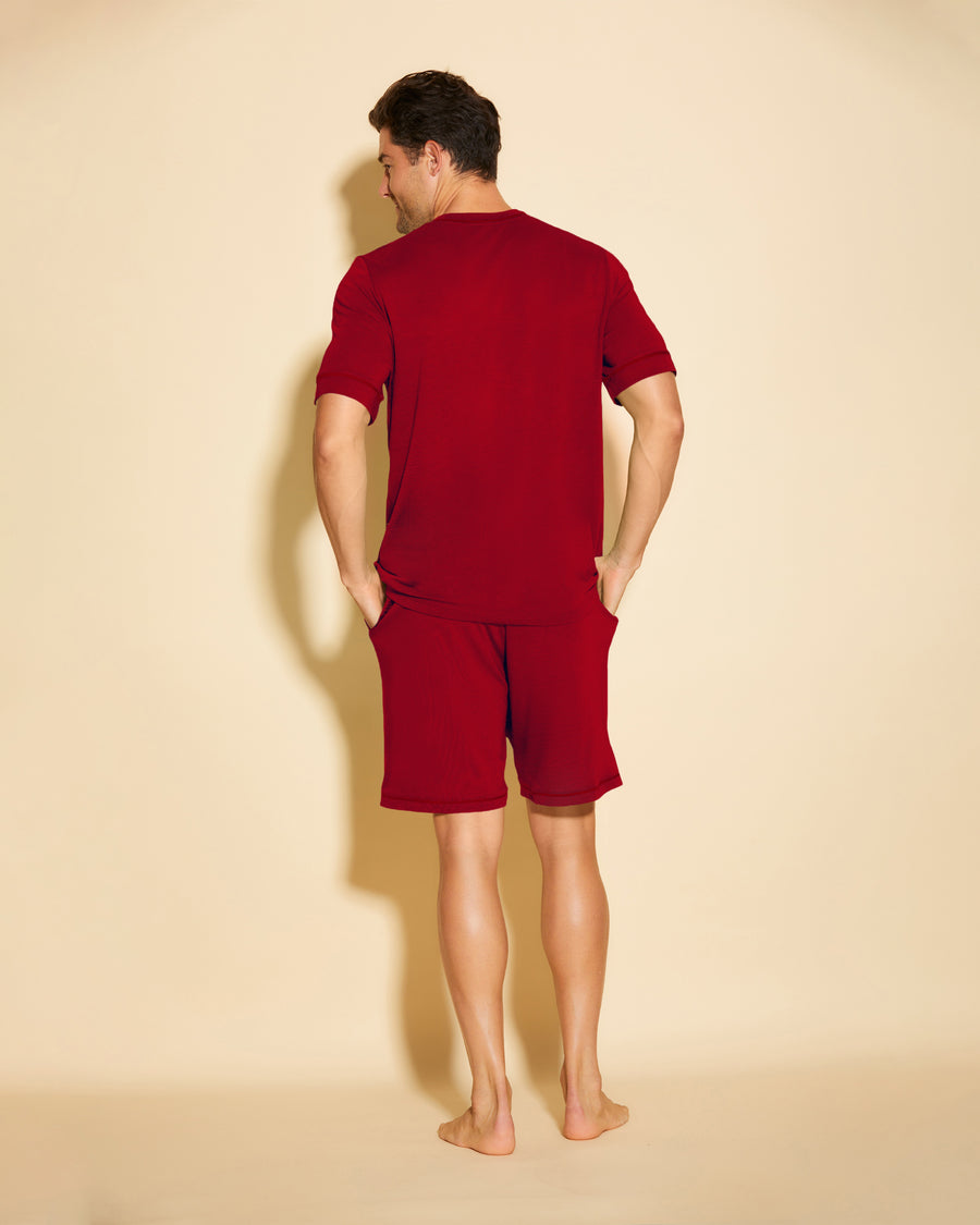 Red Men Sets - Bella Men's Short Sleeve Top & Shorts Pajama Set