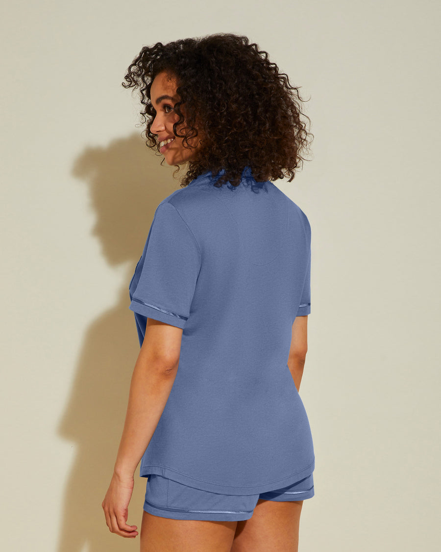 Blue Set - Bella Short Sleeve Top & Boxer Pajama Set