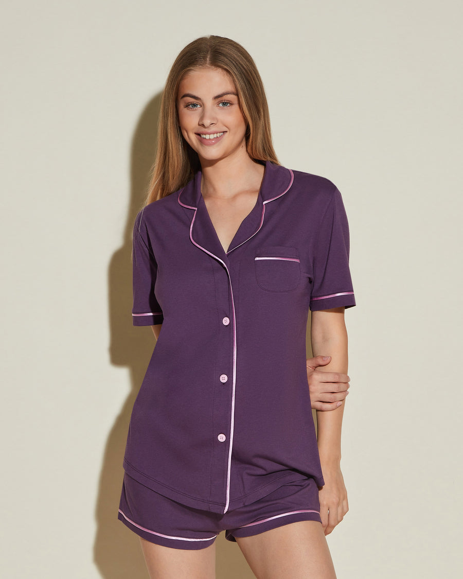 Púrpura Conjuntos - Bella Conjunto De Pijama Con Camisa De Manga Corta Y Pantalones Cortos