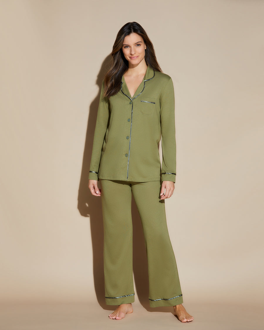Verde Conjuntos - Bella Pijama Con Camisa De Manga Larga Y Pantalones