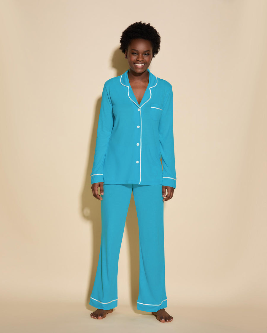Blau Set - Bella Langärmeliges Top & Boxer Pyjama-Set