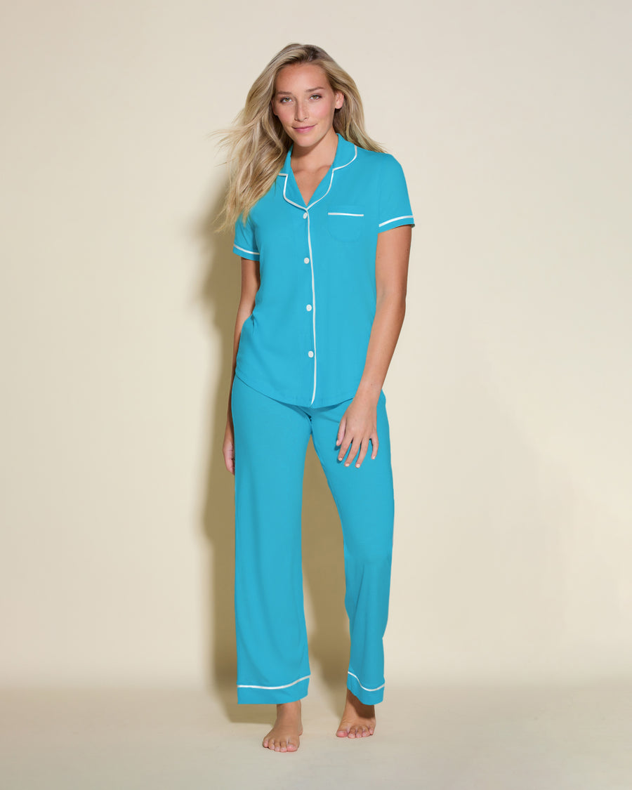Blau Set - Bella Kurzärmeliges Top & Hose Pyjama-Set