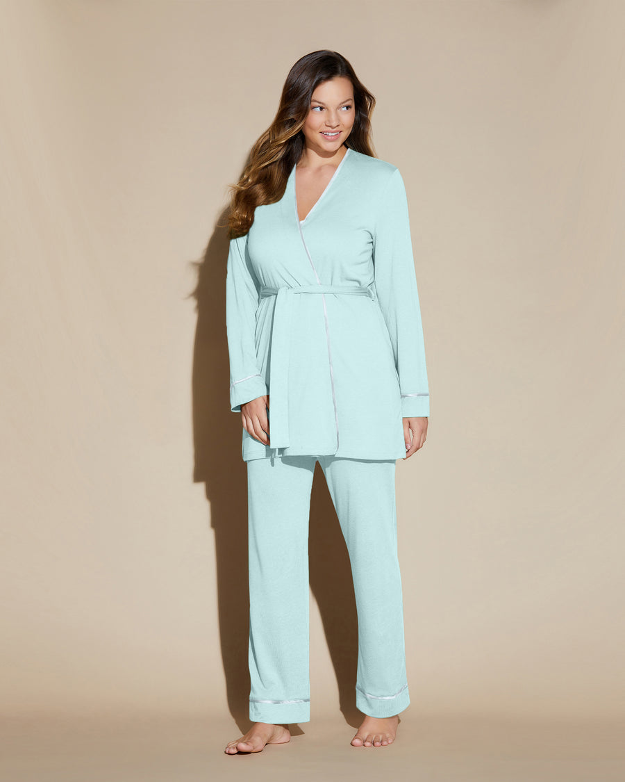 Blue Set - Bella Curvy 3 Piece Pajama Set With Robe