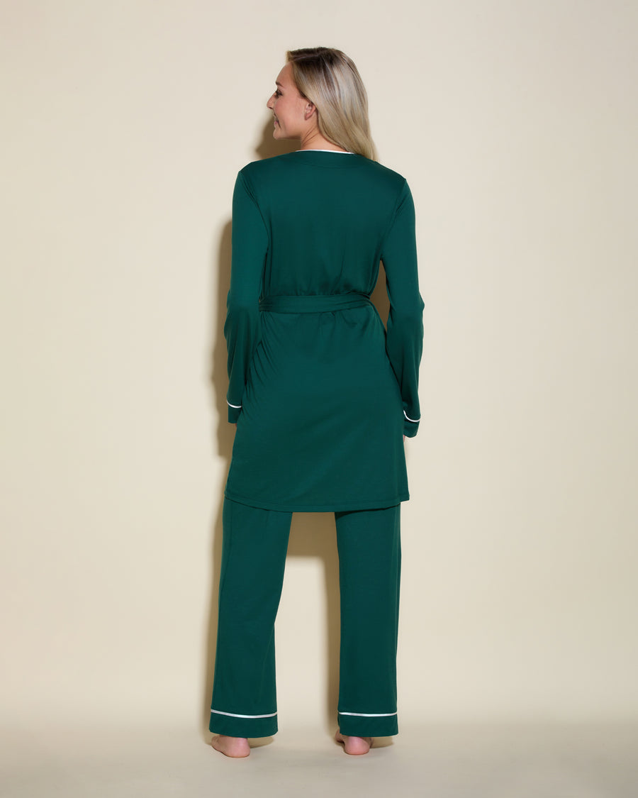 Verde Conjuntos - Bella Pijama Con Camiseta De Espalda Cruzada, Bata Y Pantalones.