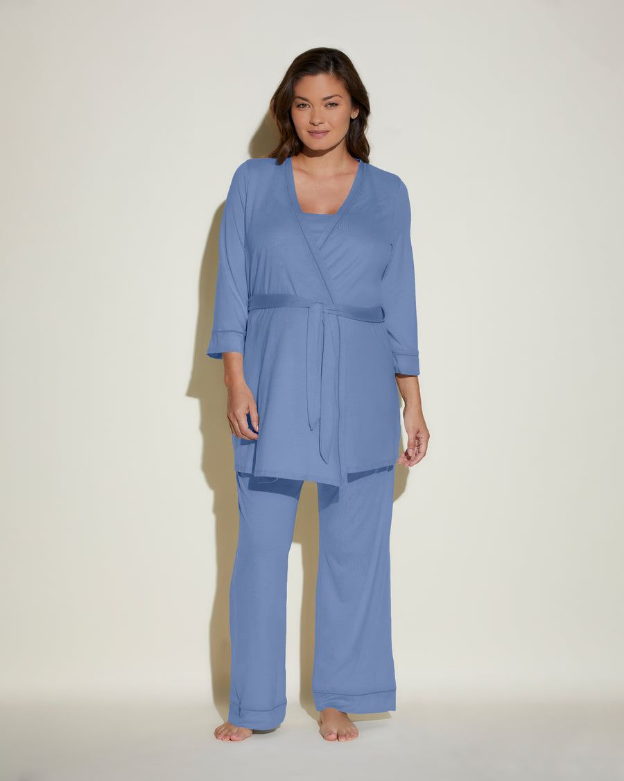 Blue Set - Bella Nursing 3 Piece Pajama Set With Robe