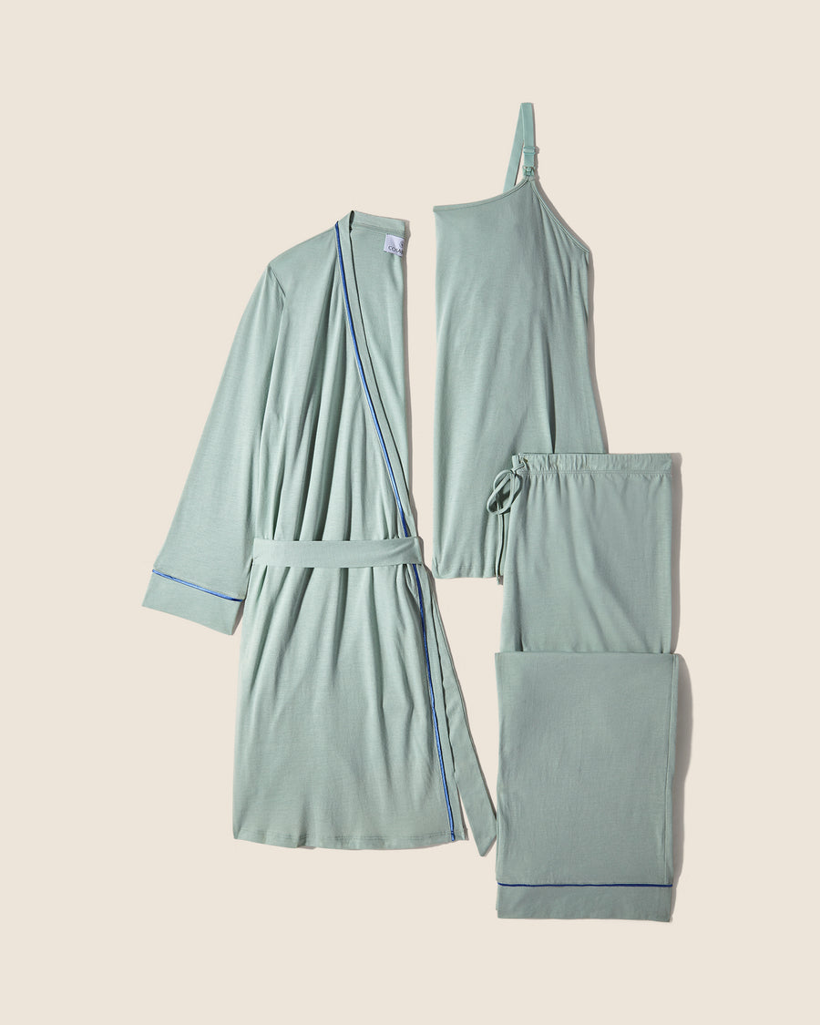 Green Set - Bella Nursing 3 Piece Pajama Set With Robe