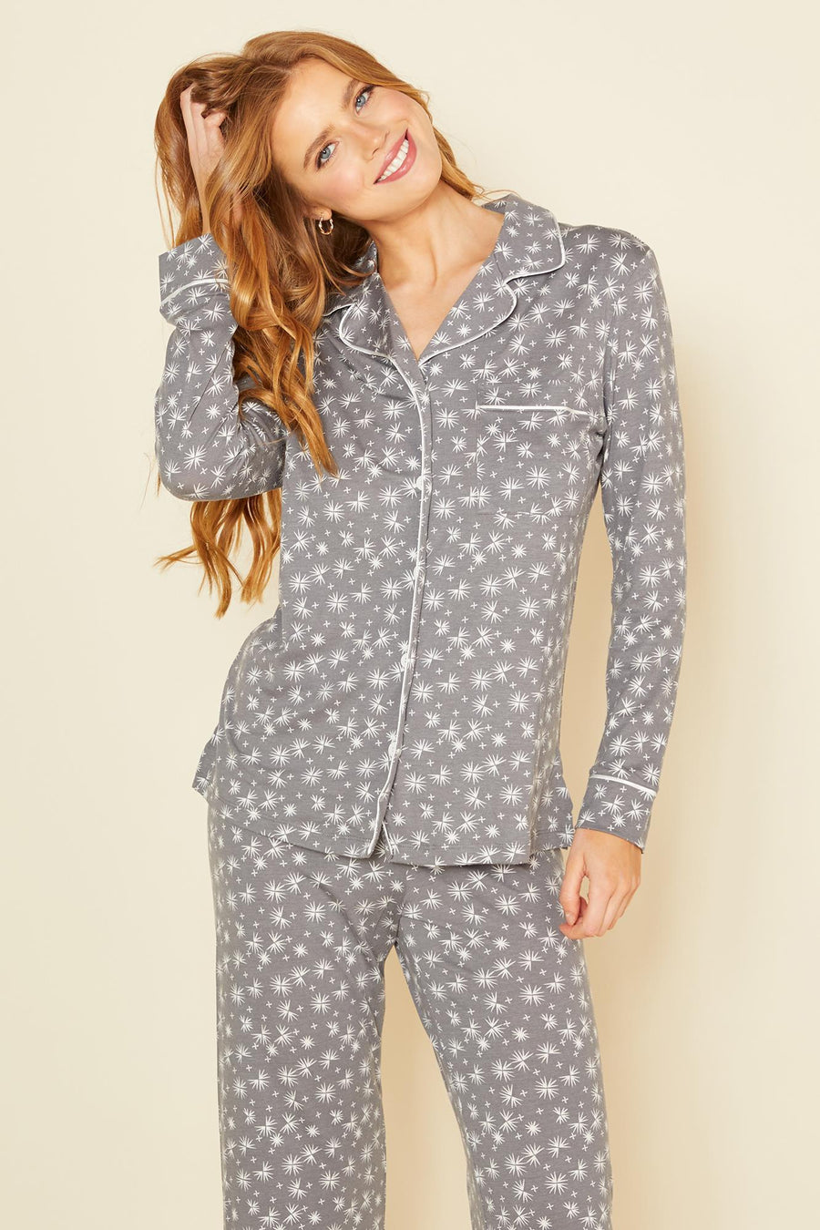 Gray Set - Bella Printed Long Sleeve Top & Pant Pajama Set