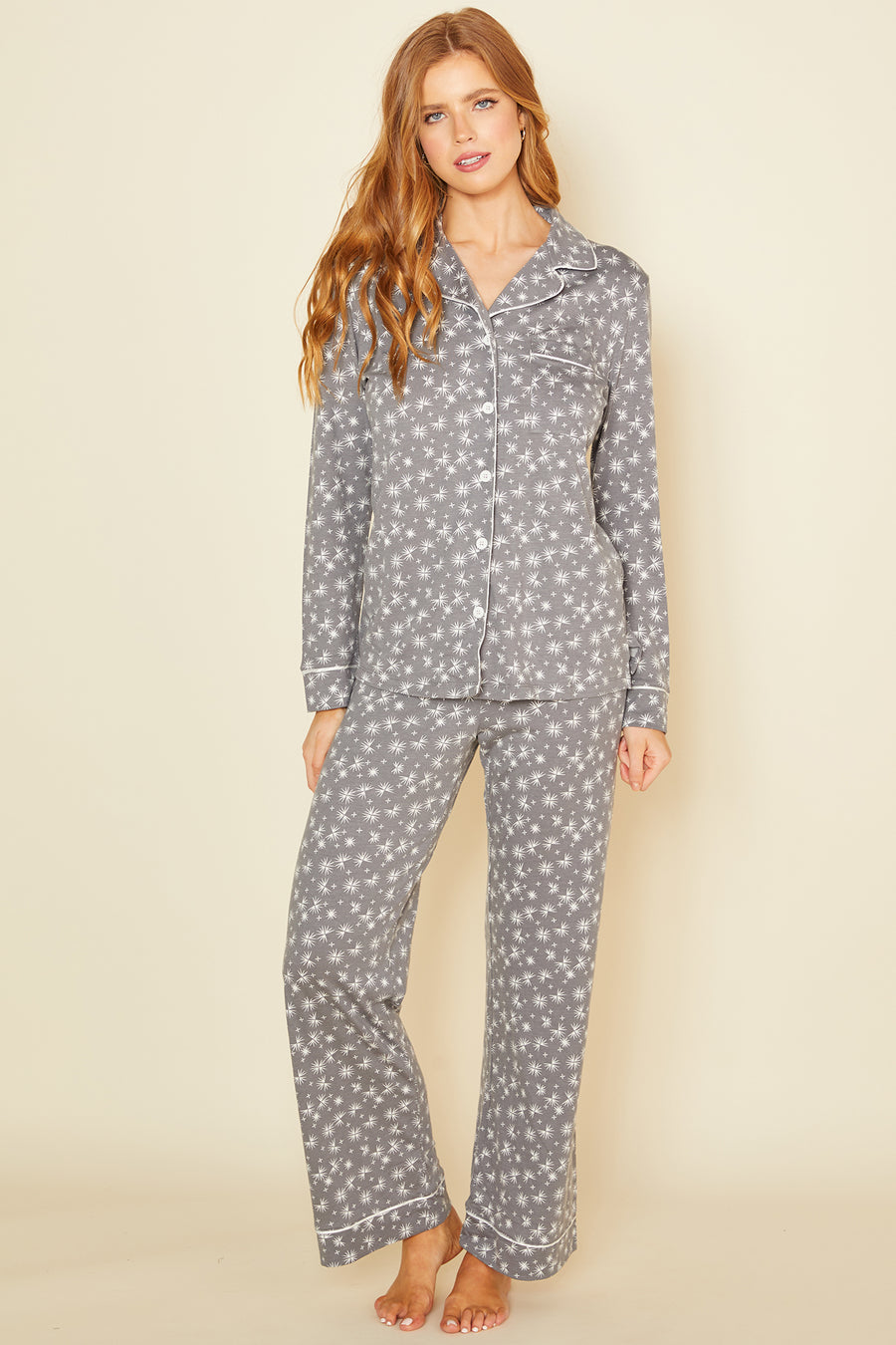 Gray Set - Bella Printed Long Sleeve Top & Pant Pajama Set
