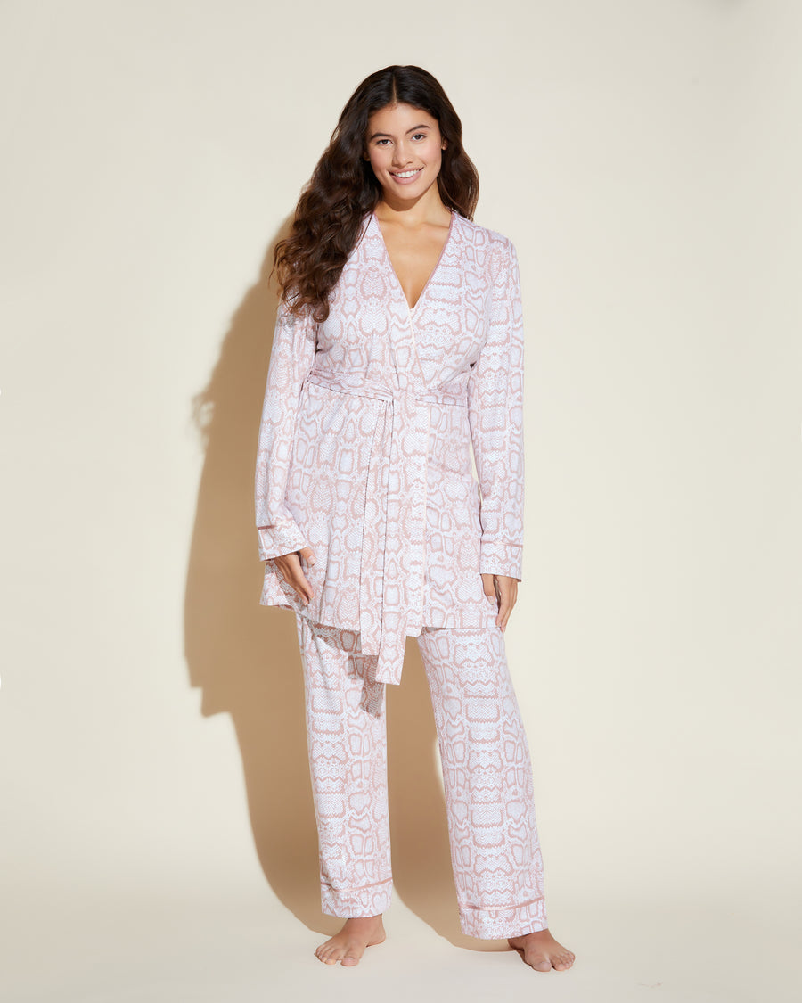 Cosabella, Bella Printed Curvy Cami, Pant & Robe Pajama Set