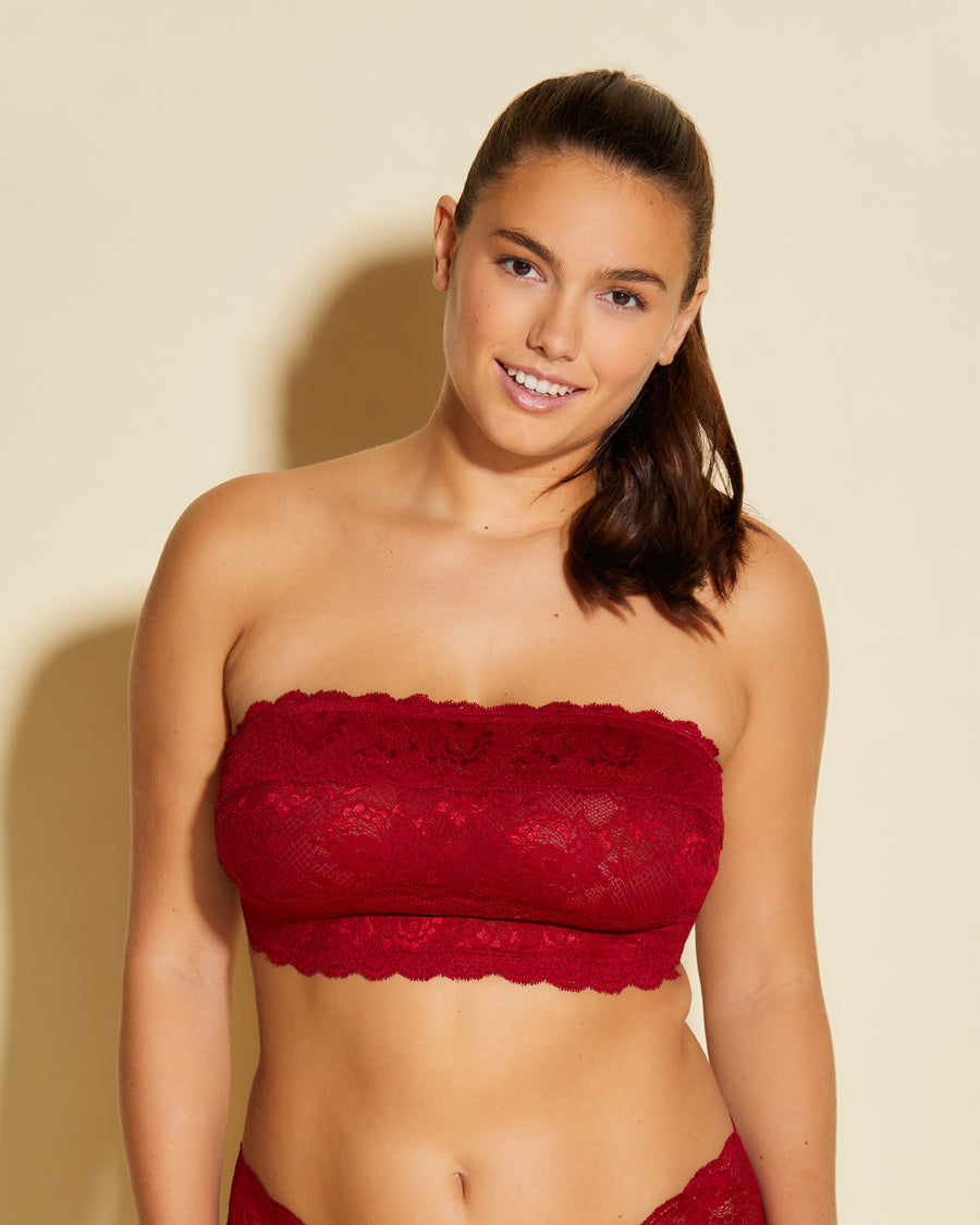 New Women Red Lace Strapless Boob Tube Bandeau Crop Vest Top Bra