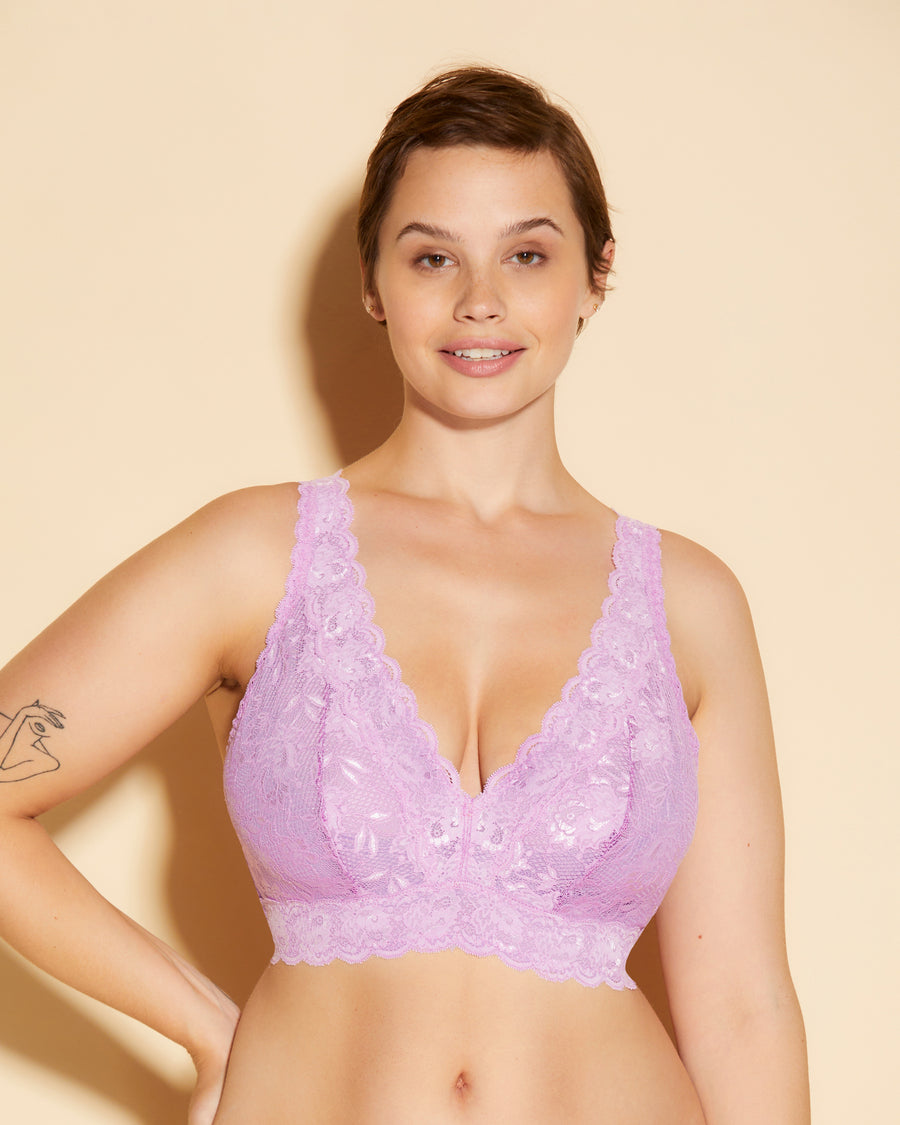 Buy Padded Non-Wired Racerback Longline Bralette in Magenta - Lace