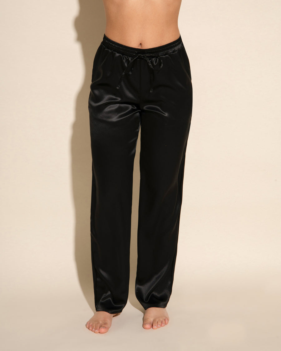 Black Pure Soft Silk Pant Straight